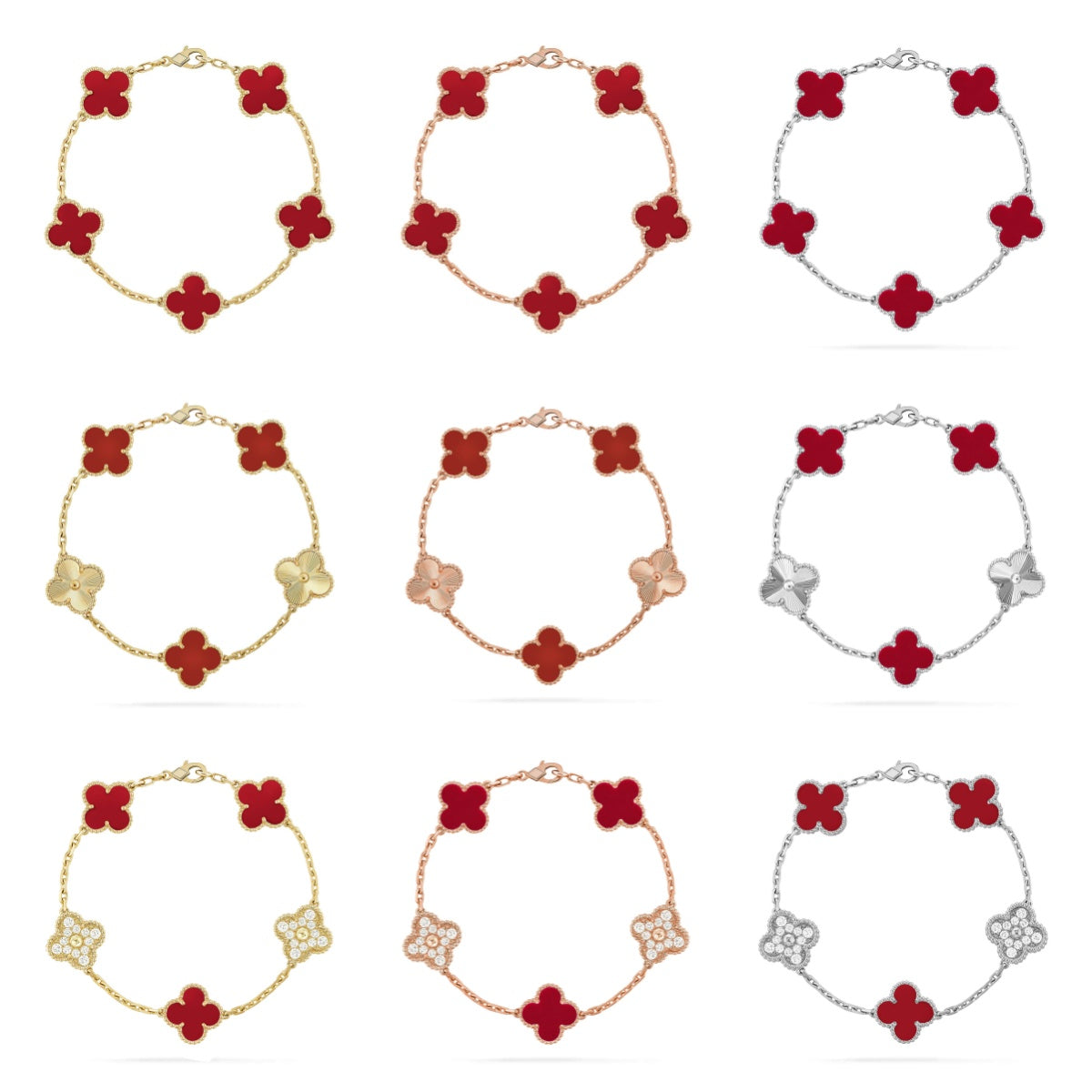 [Cyra] New  CLOVER 5 MOTIF RED CORNELIAN BRACELET COLLECTION