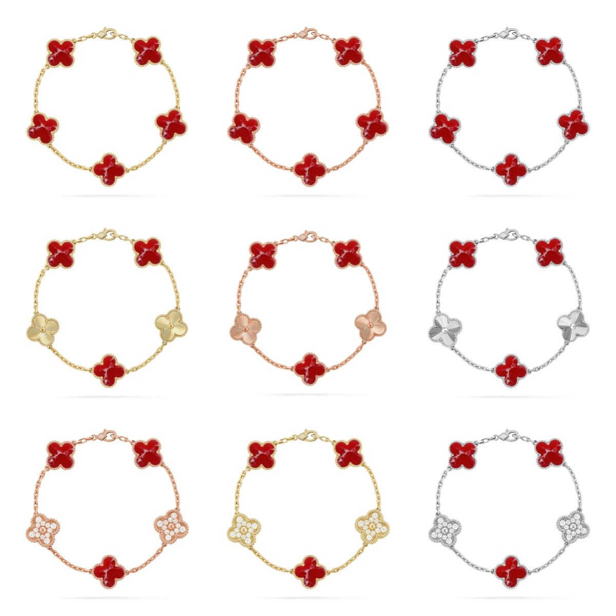 [Cyra] New CLOVER 5 MOTIF RED PATTERN BRACELET COLLECTION