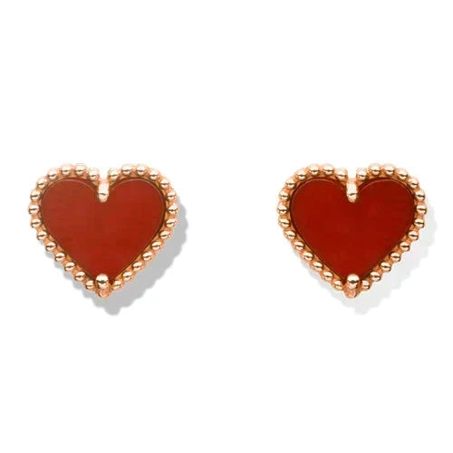 [Cyra]  HEART CARNELIAN STUD EARRINGS