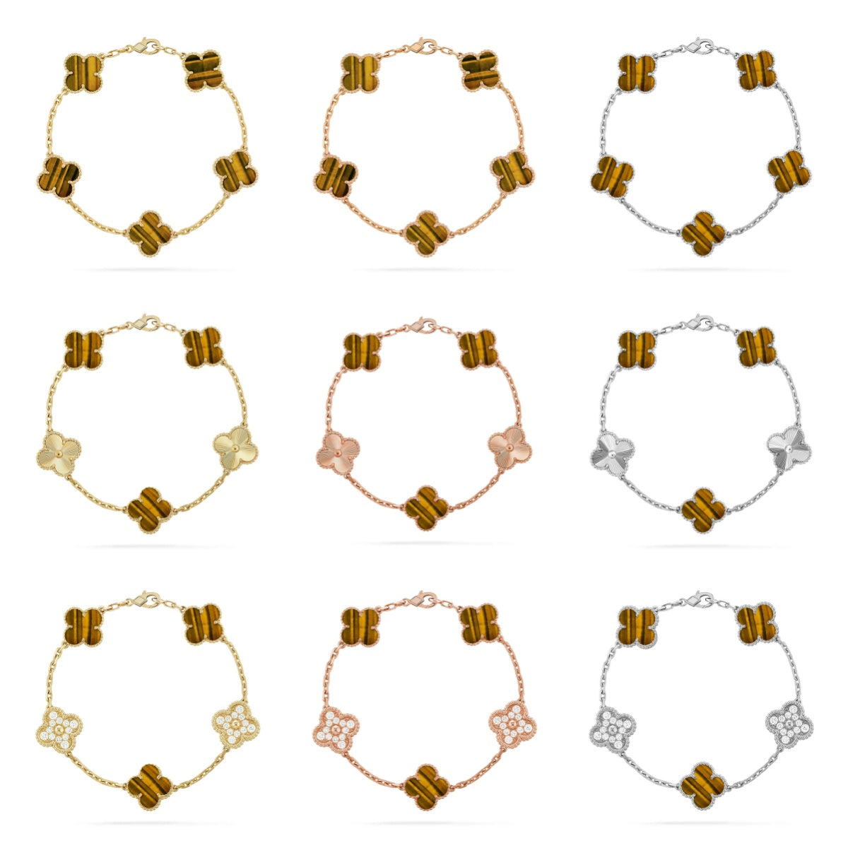 [Cyra] New  CLOVER 5 MOTIFS TIGER EYE BRACELET COLLECTION
