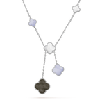 [Cyra]  CLOVER MOP CHALCEDONY NECKLACE SILVER 6 MOTIF