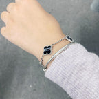 [Cyra] CLOVER 5-MOTIV-ARMBAND AUS GEADERTEM ONYX, SILBER