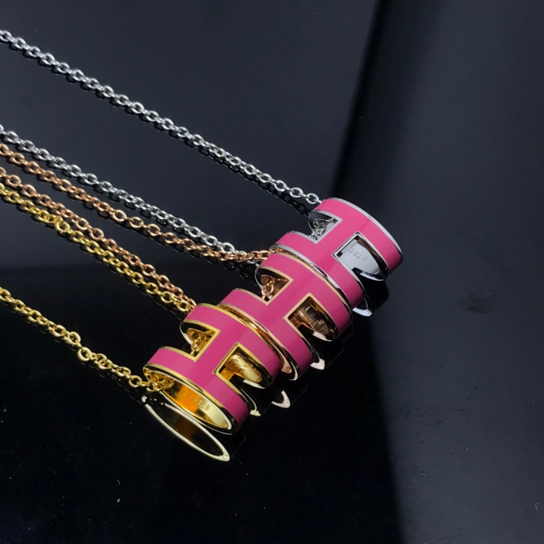 [Cyra]  H NECKLACE PINK