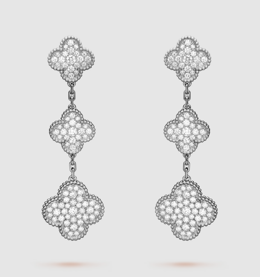 [Cyra]  CLOVER 3 MOTIF DIAMOND SILVER DROP EARRINGS