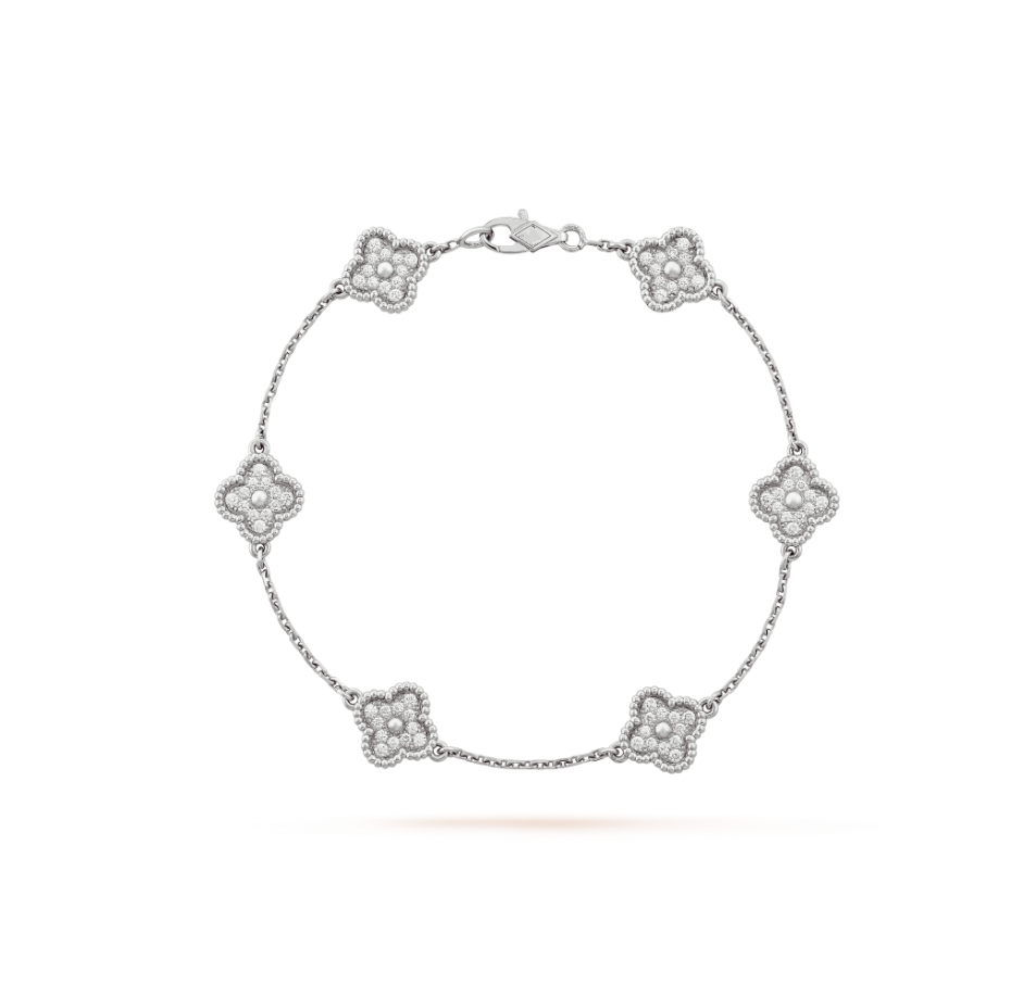 [Cyra]  CLOVER 6 MOTIF SILVER DIAMOND BRACELET