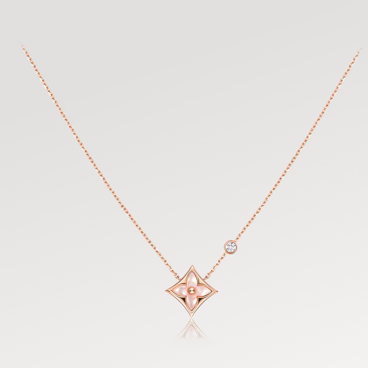 [Cyra]  STAR PINK MOP 1 DIAMOND PINK GOLD NECKLACE