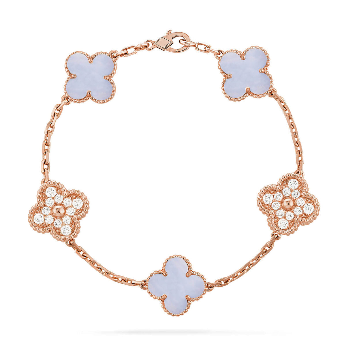 [Cyra] New  CLOVER 5 MOTIF PURPLE CHALCEDONY BRACELET COLLECTION
