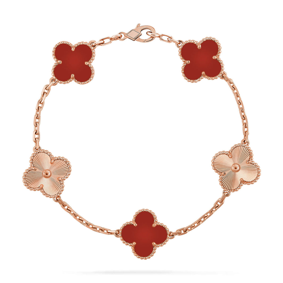 [Cyra] New  CLOVER 5 MOTIF RED CORNELIAN BRACELET COLLECTION