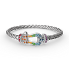 [Cyra]  FORC LARGE HORSESHOE  COLORED DIAMOND BRACELET SILVER