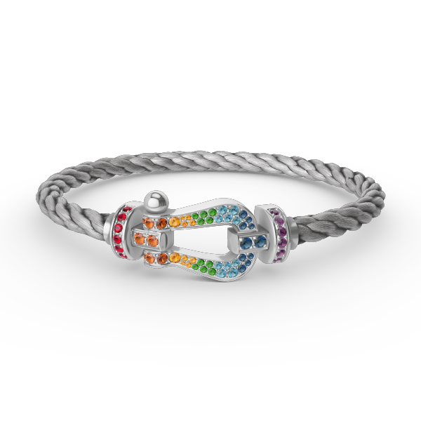[Cyra]  GROSSES HUFEISEN-ARMBAND MIT FARBDIAMANTEN IN SILBER