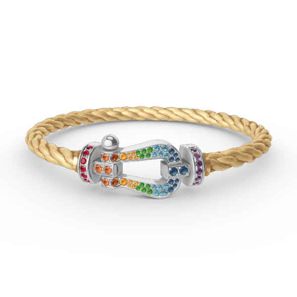[Cyra]  GROSSES HUFEISEN-ARMBAND MIT FARBDIAMANTEN IN SILBER