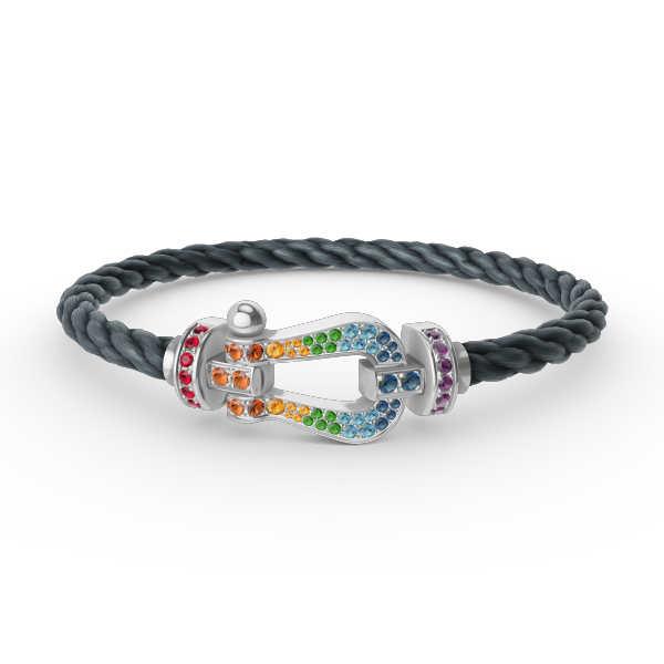 [Cyra]  GROSSES HUFEISEN-ARMBAND MIT FARBDIAMANTEN IN SILBER