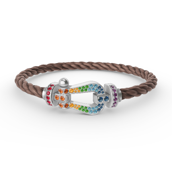 [Cyra]  GROSSES HUFEISEN-ARMBAND MIT FARBDIAMANTEN IN SILBER