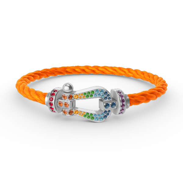 [Cyra]  GROSSES HUFEISEN-ARMBAND MIT FARBDIAMANTEN IN SILBER