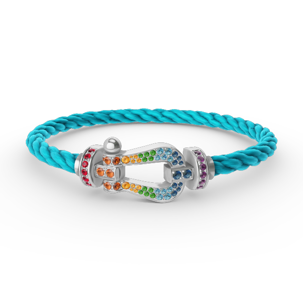 [Cyra]  GROSSES HUFEISEN-ARMBAND MIT FARBDIAMANTEN IN SILBER