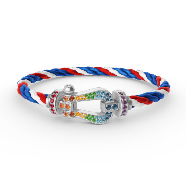 [Cyra]  GROSSES HUFEISEN-ARMBAND MIT FARBDIAMANTEN IN SILBER