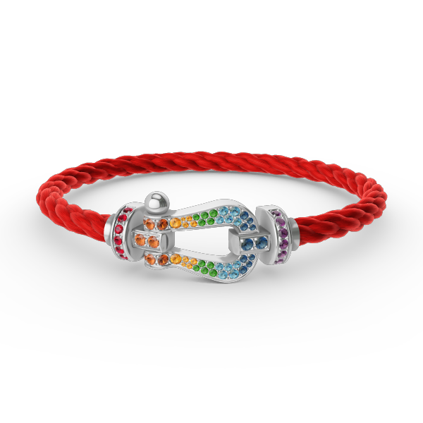 [Cyra]  GROSSES HUFEISEN-ARMBAND MIT FARBDIAMANTEN IN SILBER