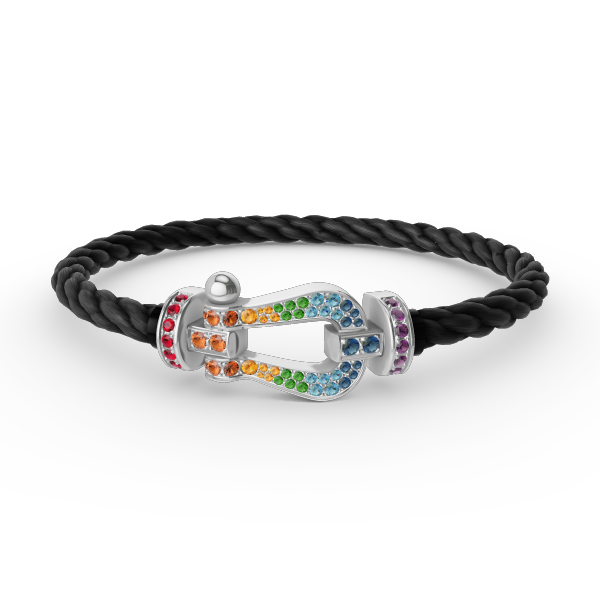 [Cyra]  GROSSES HUFEISEN-ARMBAND MIT FARBDIAMANTEN IN SILBER