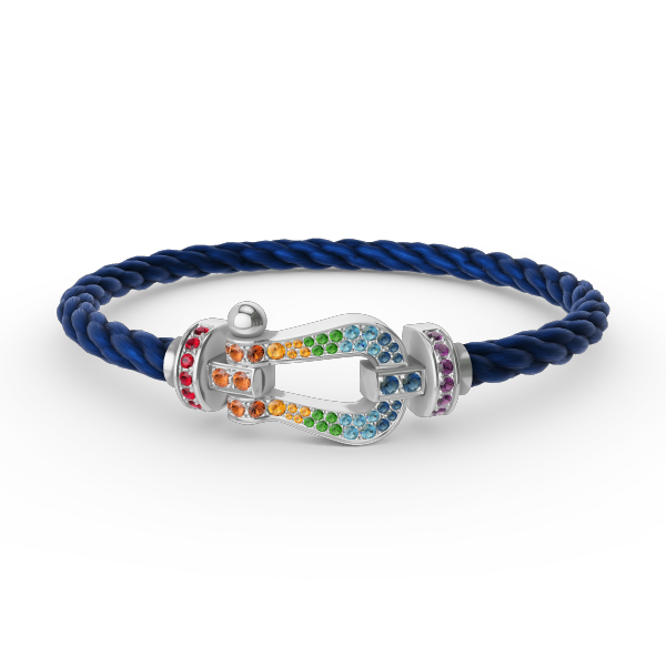 [Cyra]  GROSSES HUFEISEN-ARMBAND MIT FARBDIAMANTEN IN SILBER