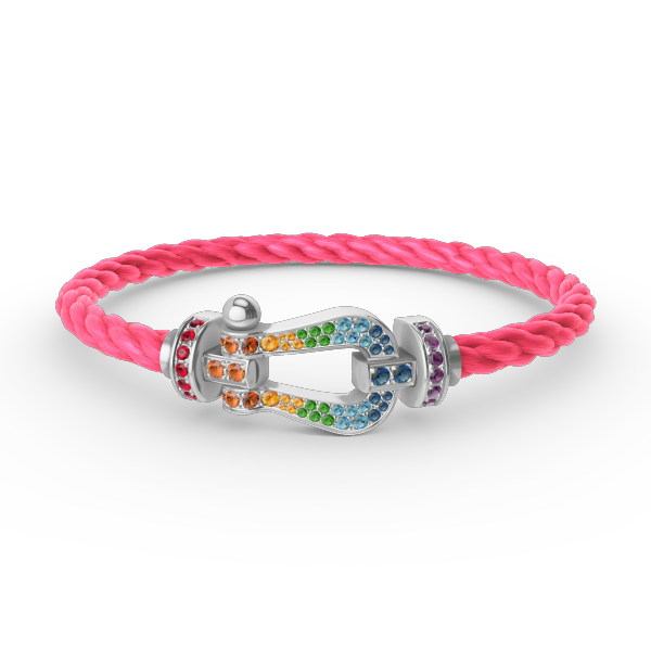[Cyra]  GROSSES HUFEISEN-ARMBAND MIT FARBDIAMANTEN IN SILBER
