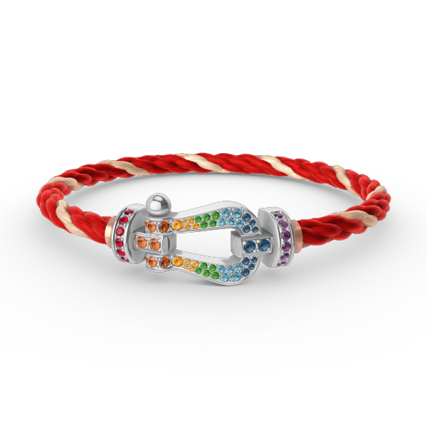 [Cyra]  GROSSES HUFEISEN-ARMBAND MIT FARBDIAMANTEN IN SILBER
