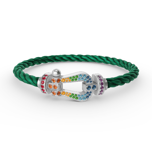 [Cyra]  GROSSES HUFEISEN-ARMBAND MIT FARBDIAMANTEN IN SILBER