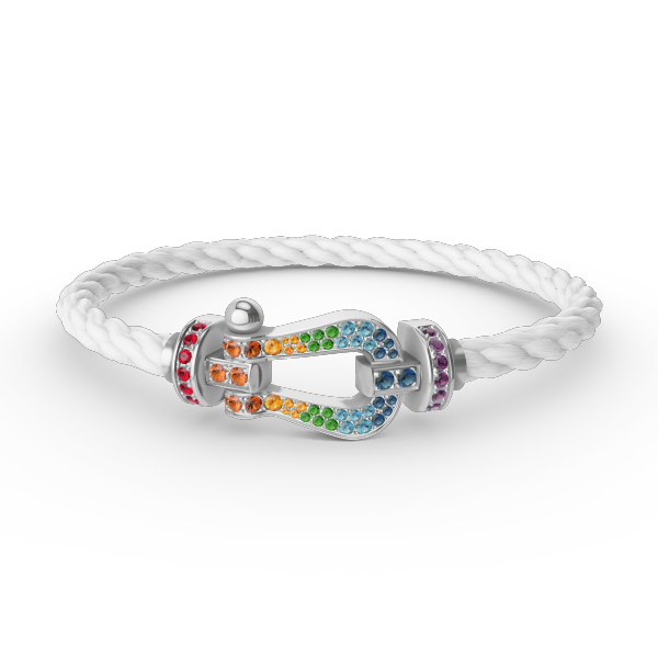 [Cyra]  GROSSES HUFEISEN-ARMBAND MIT FARBDIAMANTEN IN SILBER