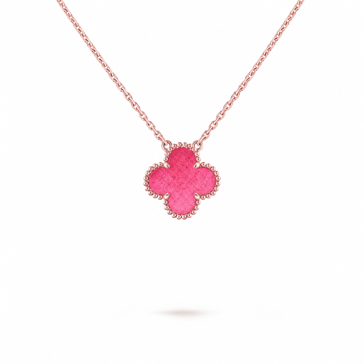 [Cyra]  NEW CLOVER 15MM PINK ENAMEL NECKLACE