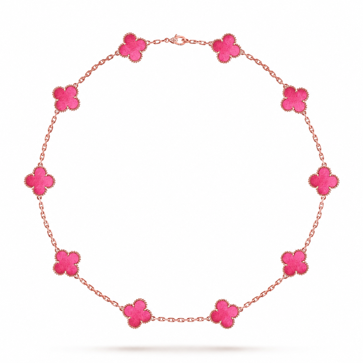 [Cyra] NEW CLOVER 10 MOTIFS PINK ENAMEL NECKLACE