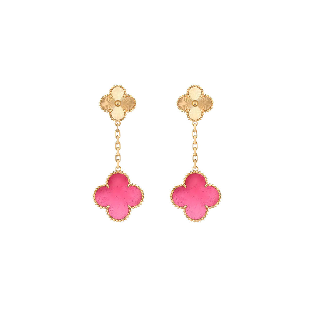 [Cyra] NEUE CLOVER 2 MOTIV OHRRINGE MIT ROSA EMAILLE
