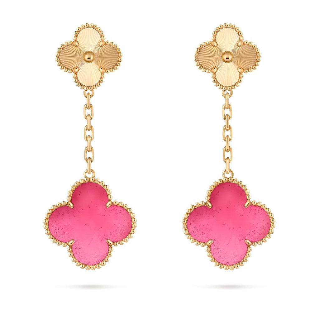 [Cyra] NEUE CLOVER 2 MOTIV OHRRINGE MIT ROSA EMAILLE