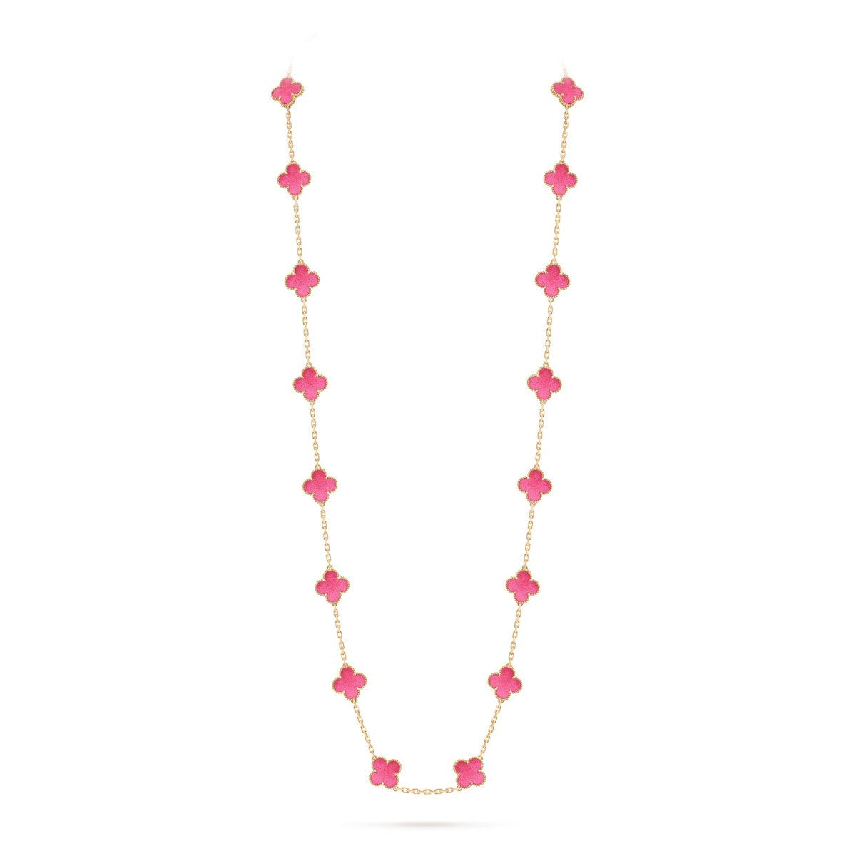[Cyra]  NEW CLOVER 20 MOTIFS PINK ENAMEL NECKLACE