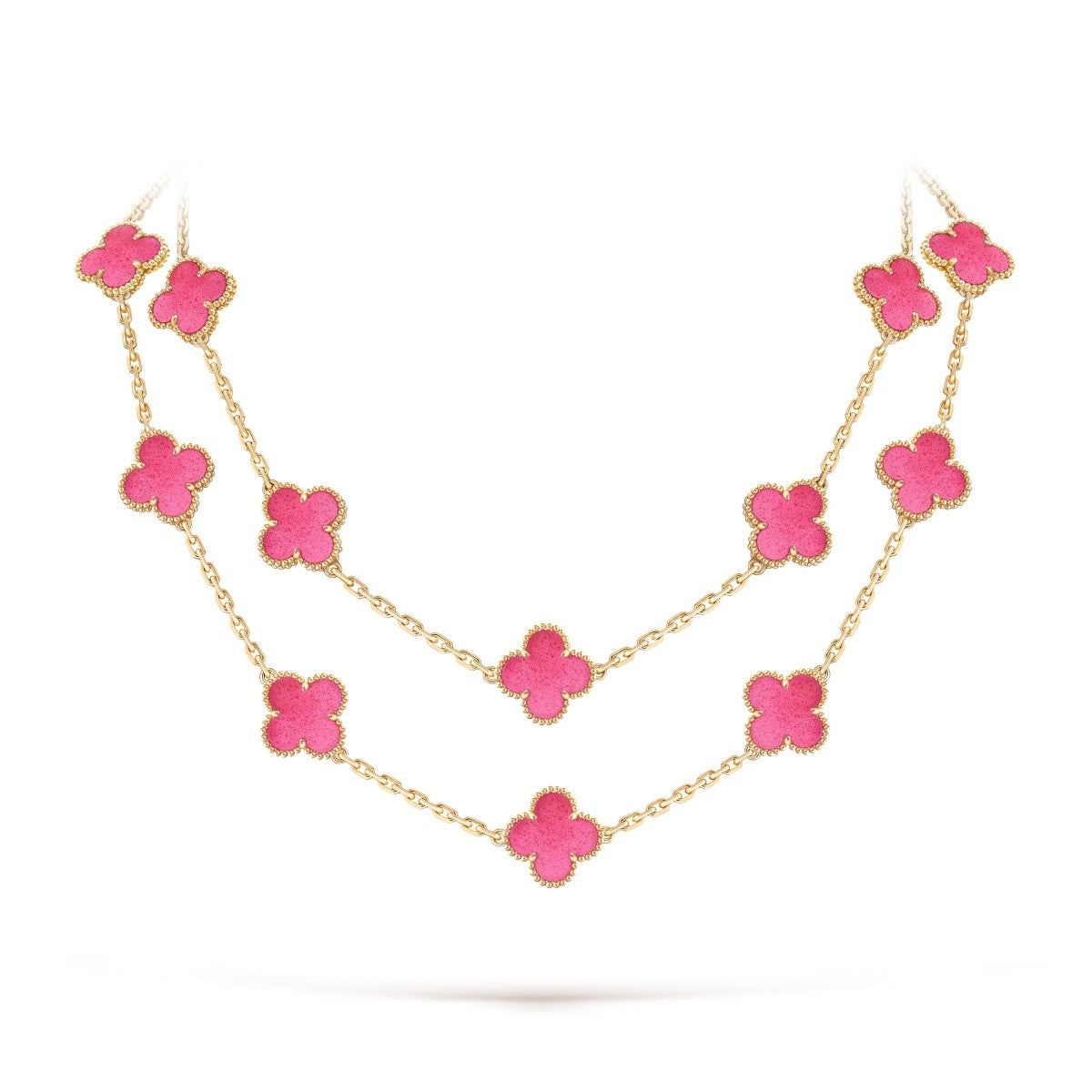 [Cyra]  NEW CLOVER 20 MOTIFS PINK ENAMEL NECKLACE