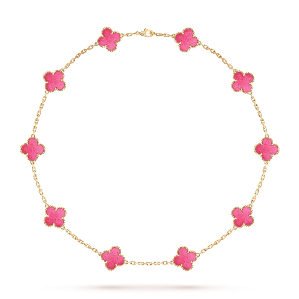 [Cyra] NEUE CLOVER 10 MOTIVE HALSKETTE MIT ROSA EMAILLE