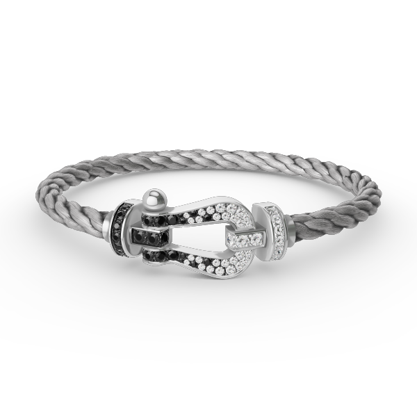 [Cyra]  FORCE LARGE HORSESHOE BLACK WHITE DIAMOND BRACELET SILVER