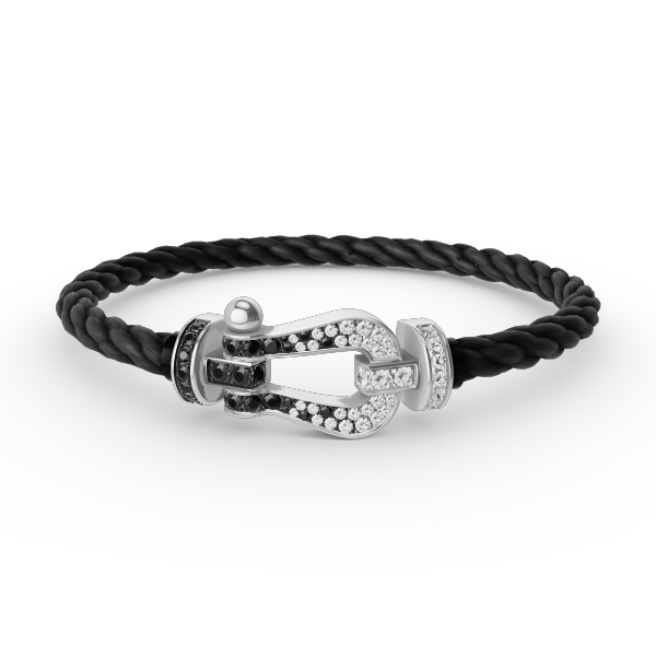 [Cyra]  FORCE LARGE HORSESHOE BLACK WHITE DIAMOND BRACELET SILVER