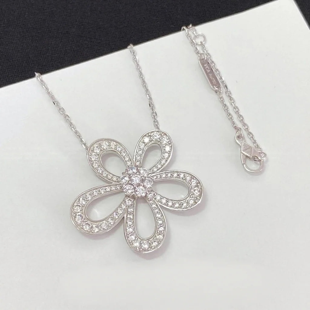 [Cyra] Große BLUMEN Silber DIAMANT-HALSKETTE