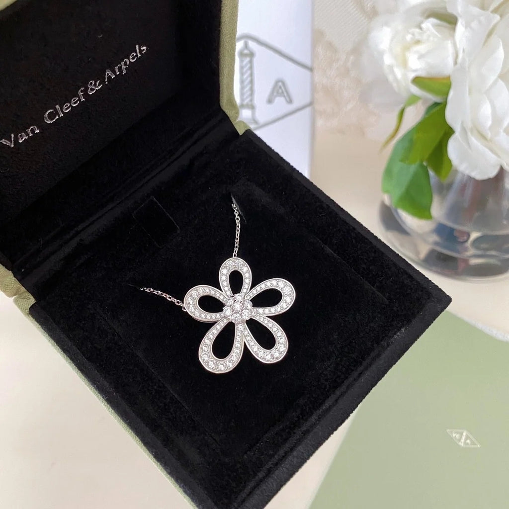 [Cyra] Große BLUMEN Silber DIAMANT-HALSKETTE