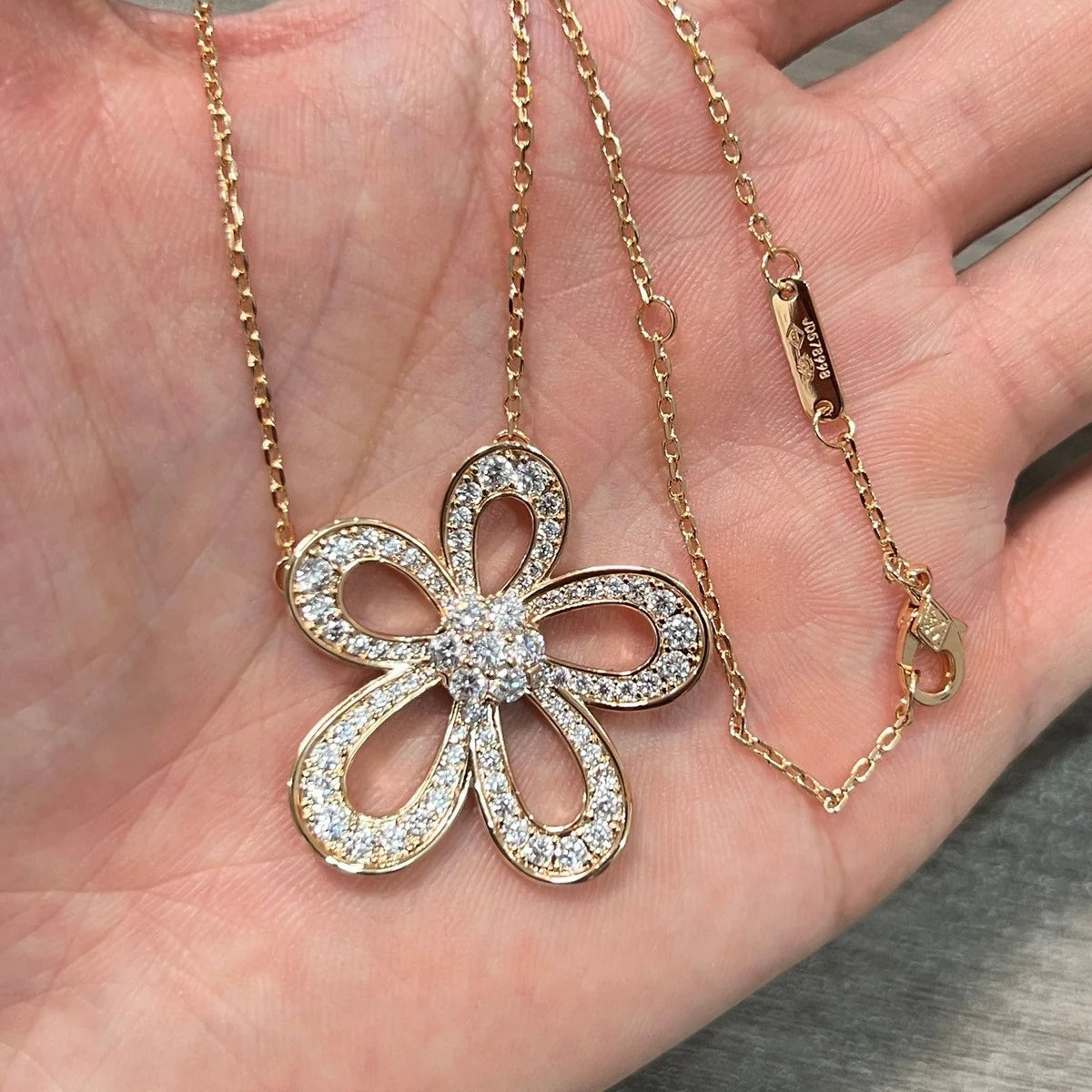 [Cyra] Große BLUMEN Silber DIAMANT-HALSKETTE