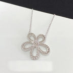 [Cyra] Große BLUMEN Silber DIAMANT-HALSKETTE