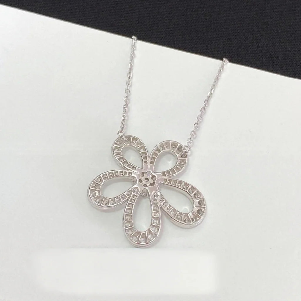 [Cyra] Große BLUMEN Silber DIAMANT-HALSKETTE