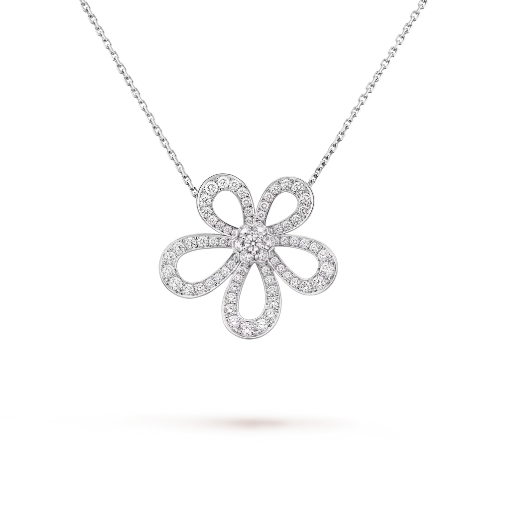 [Cyra] Große BLUMEN Silber DIAMANT-HALSKETTE