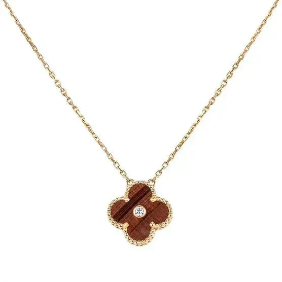 [Cyra]  CLOVER 15MM DIAMOND AND YELLOW TIGER'S EYE AGATE necklace