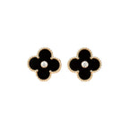 [Cyra]  CLOVER MEDIUM 1 MOTIFS ONYX DIAMOND EARRINGS