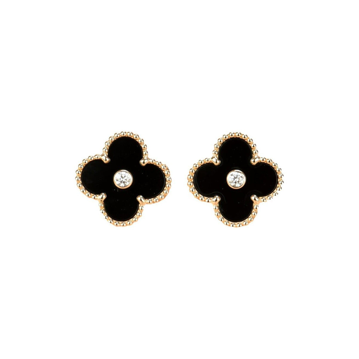 [Cyra]  CLOVER MEDIUM 1 MOTIFS ONYX DIAMOND EARRINGS