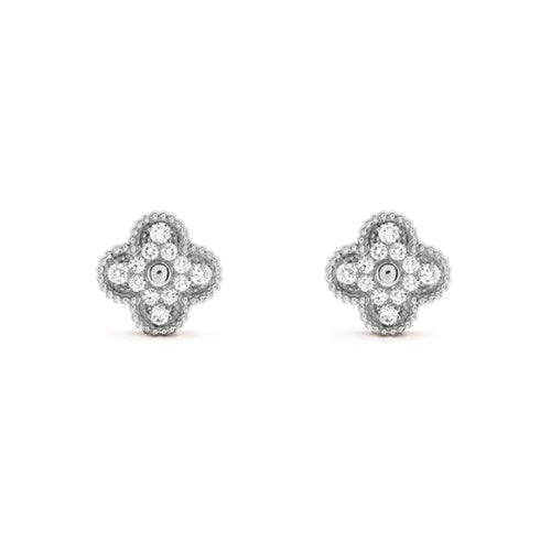 [Cyra]  CLOVER 1 MOTIFS DIAMOND STUD EARRINGS SILVER