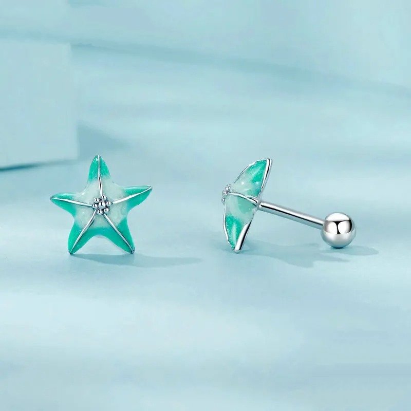 Blaue Seestern-Ohrstecker platinbeschichtet schlichte Ohrringe