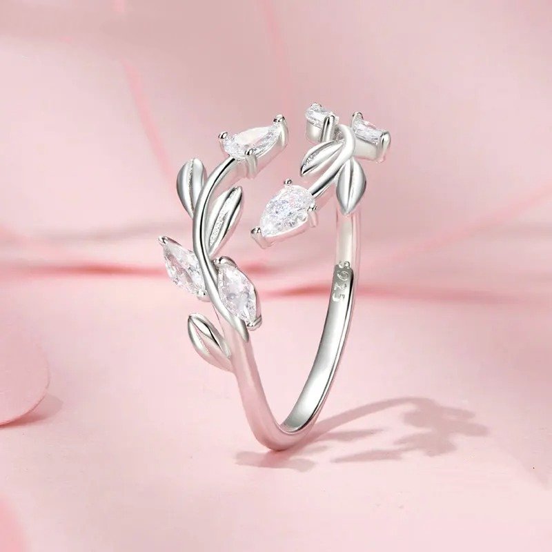 Verstellbarer Ring mit einfachem Blatt-Motiv, Glücksblatt-Statement