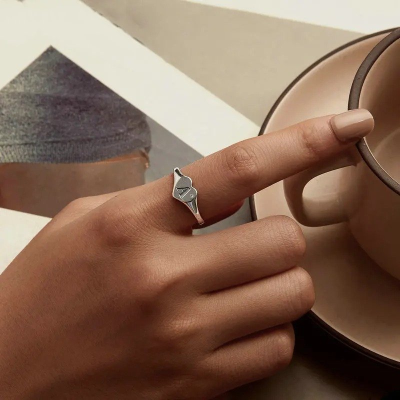 Gravierter Ring mit Anfangsbuchstabe A, offen, herzförmig, verstellbar, stapelbar
