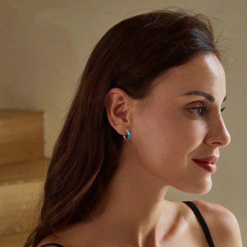 Opal-Creolen für Damen, weißvergoldet
